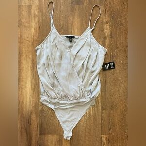 Express NWT silver gray satin body suit one piece womens size small S